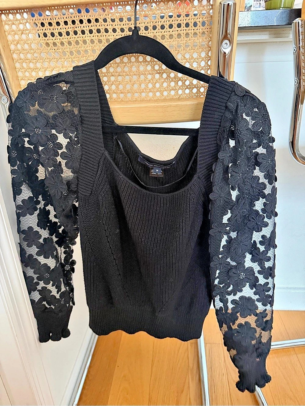 French Connection Floral Lace Sleeve Sweater Size Medium